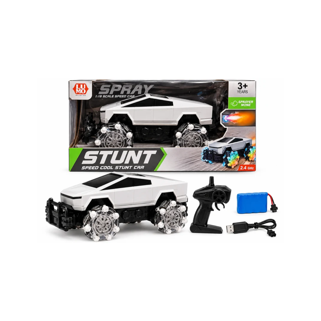 LUMO Speed Cool Stunt Car 1:18 Scale with 2.4GHz Remote, Sprayer Mode & Stunt Wheels – 3+ Years