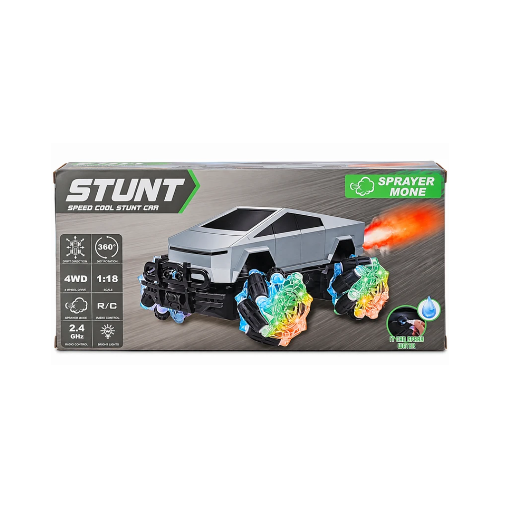 LUMO Speed Cool Stunt Car 1:18 Scale with 2.4GHz Remote, Sprayer Mode & Stunt Wheels – 3+ Years