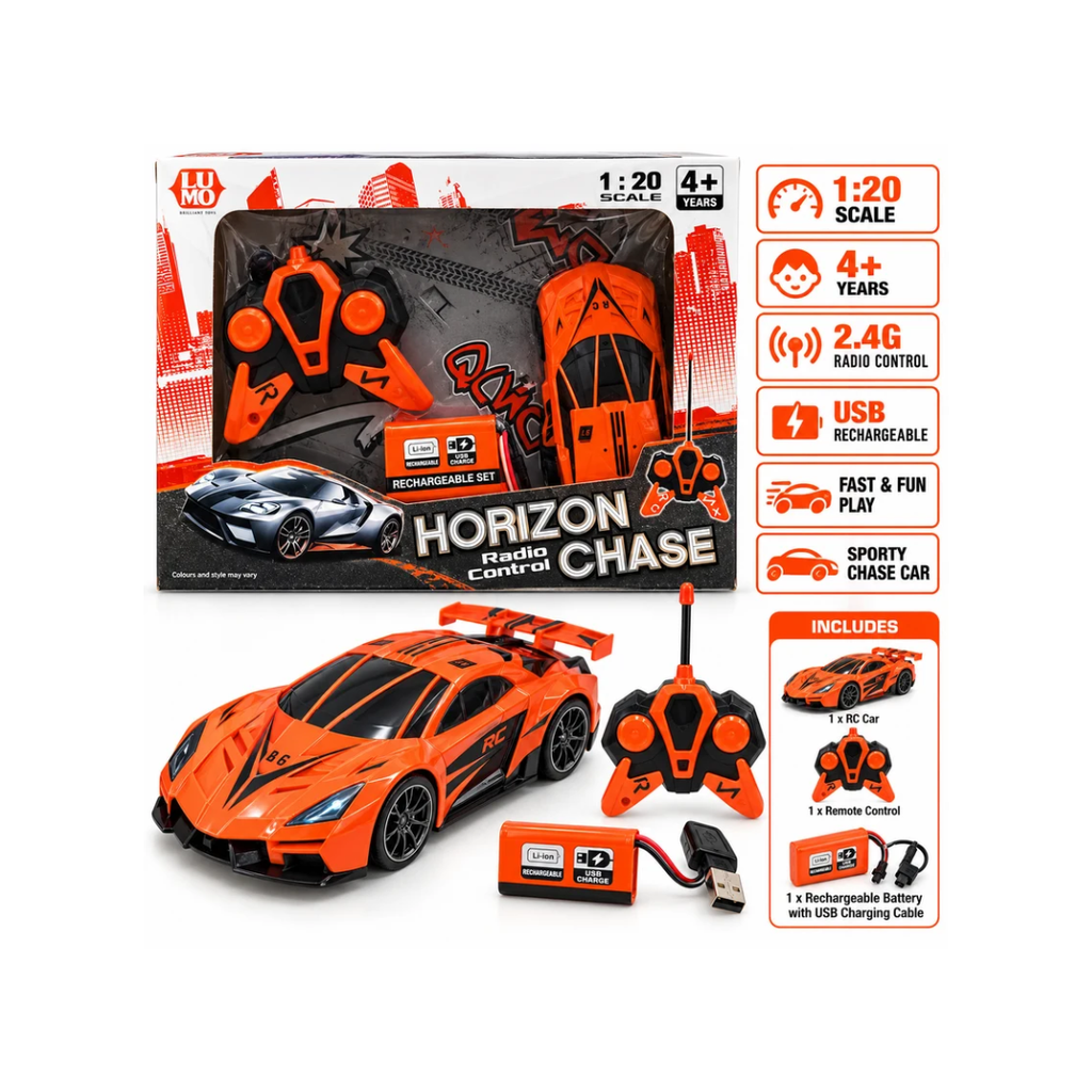 LUMO Horizon Radio Control Chase Car – Rechargeable Set with 1:20 Scale, USB Charging & Remote Control – 4+ Years