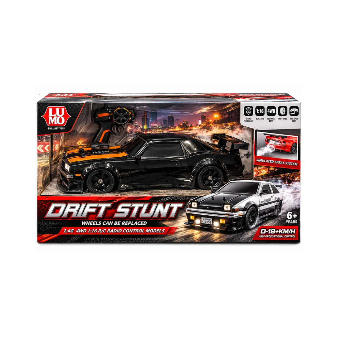 LUMO Drift Stunt RC Car 4WD with Replaceable Wheels, 2.4GHz Remote & Simulated Spray System – 6+ Years