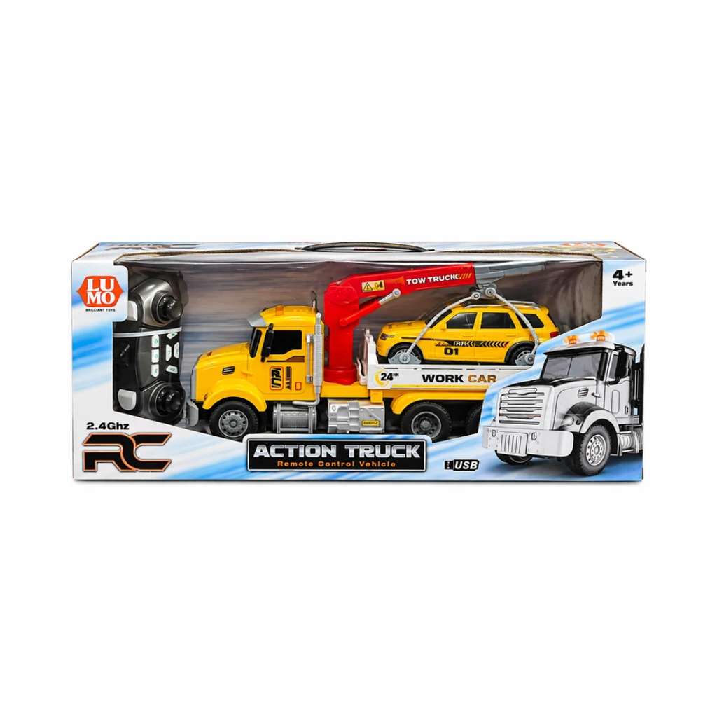 LUMO Action Truck 2.4GHz RC Tow Truck with Car Carrier & USB Charging – 4+ Years