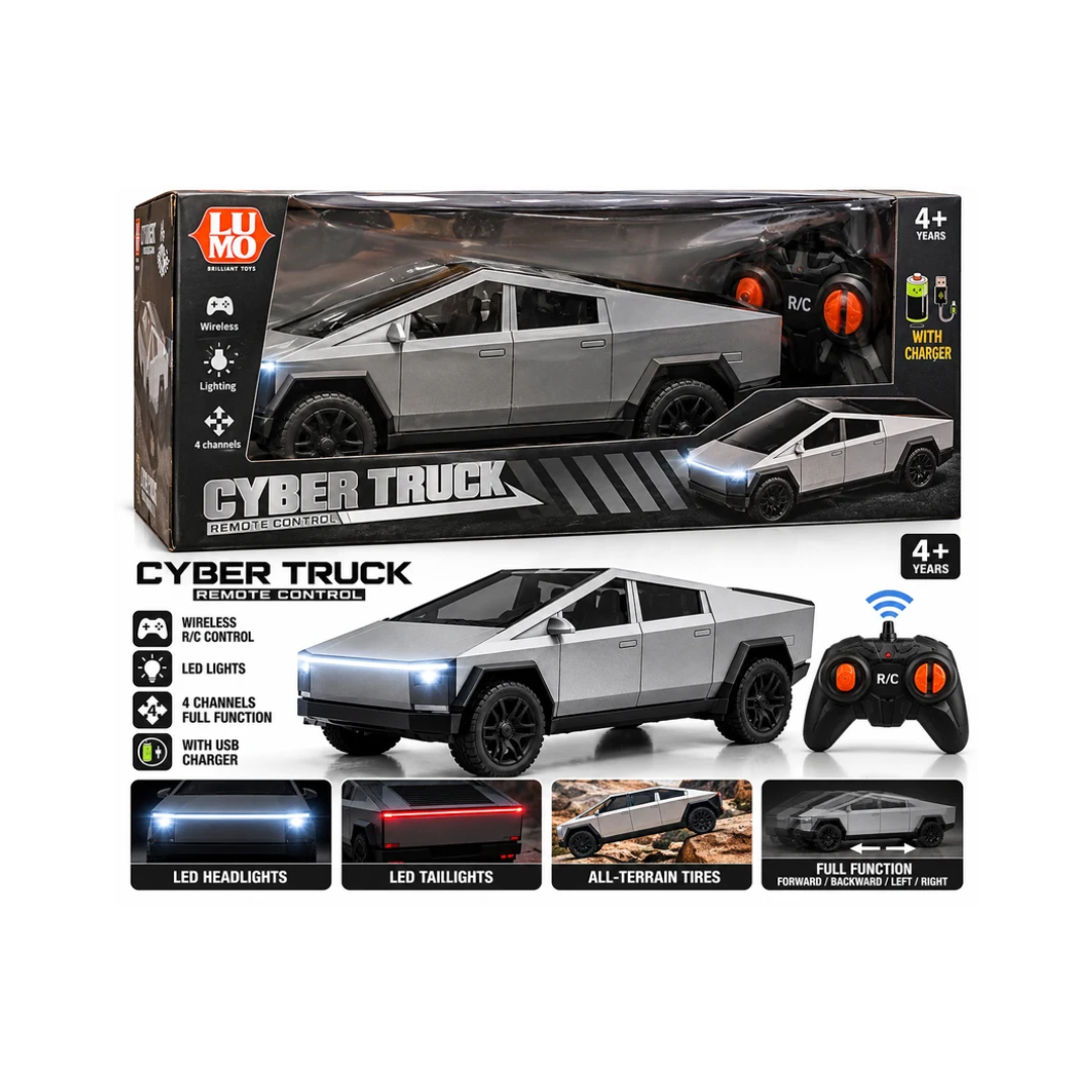 LUMO Cyber Truck 4-Channel RC Car with Lights & USB Charger – 4+ Years