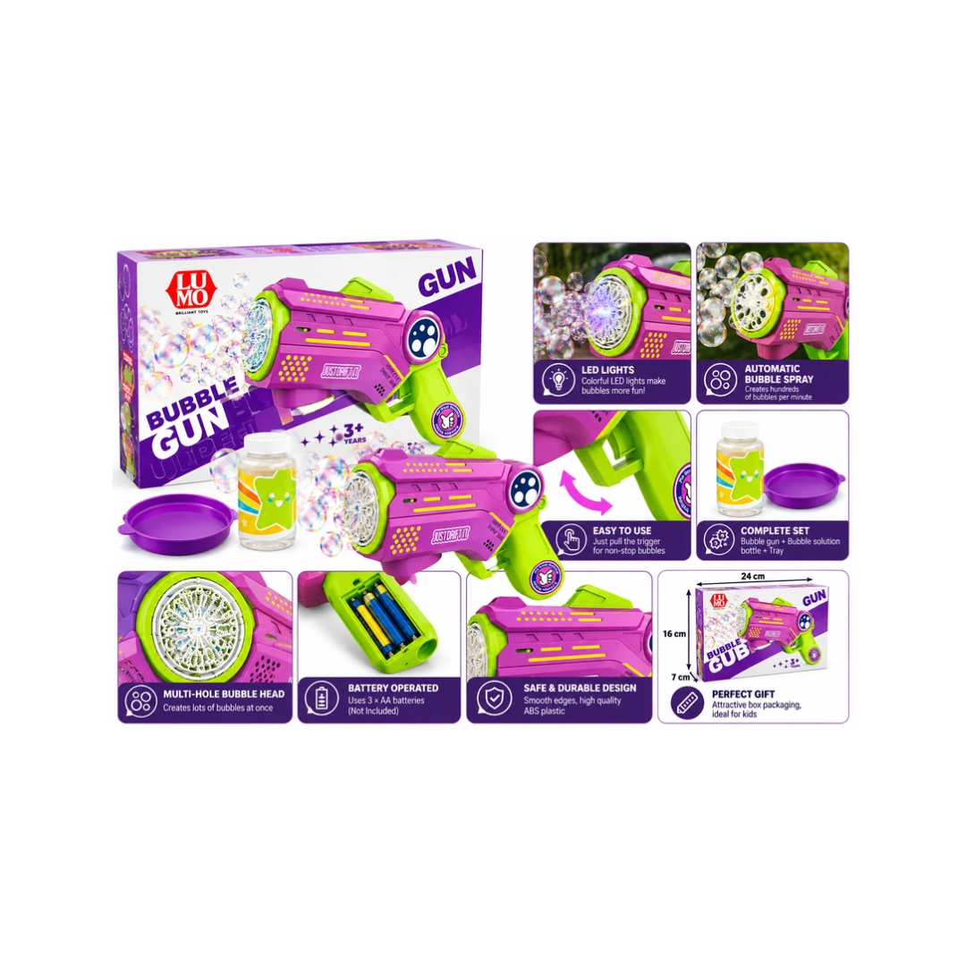 Lumo Bubble Gun Bubble Blaster with Bubble Solution Bottle – 3+ Years