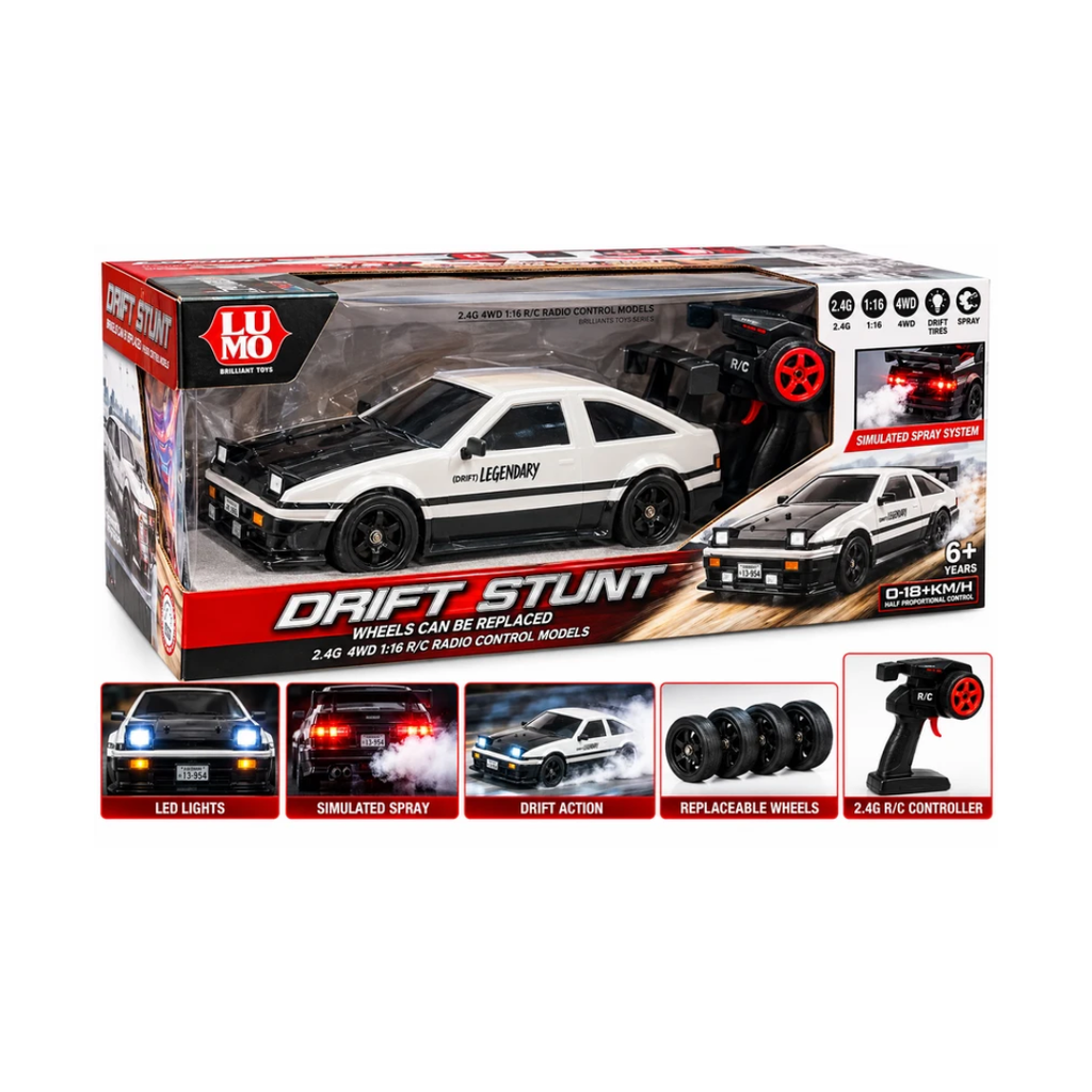 Lumo Drift Stunt Remote Control Car 4WD with Replaceable Wheels, Spray Effect & 2.4GHz Remote – 6+ Years