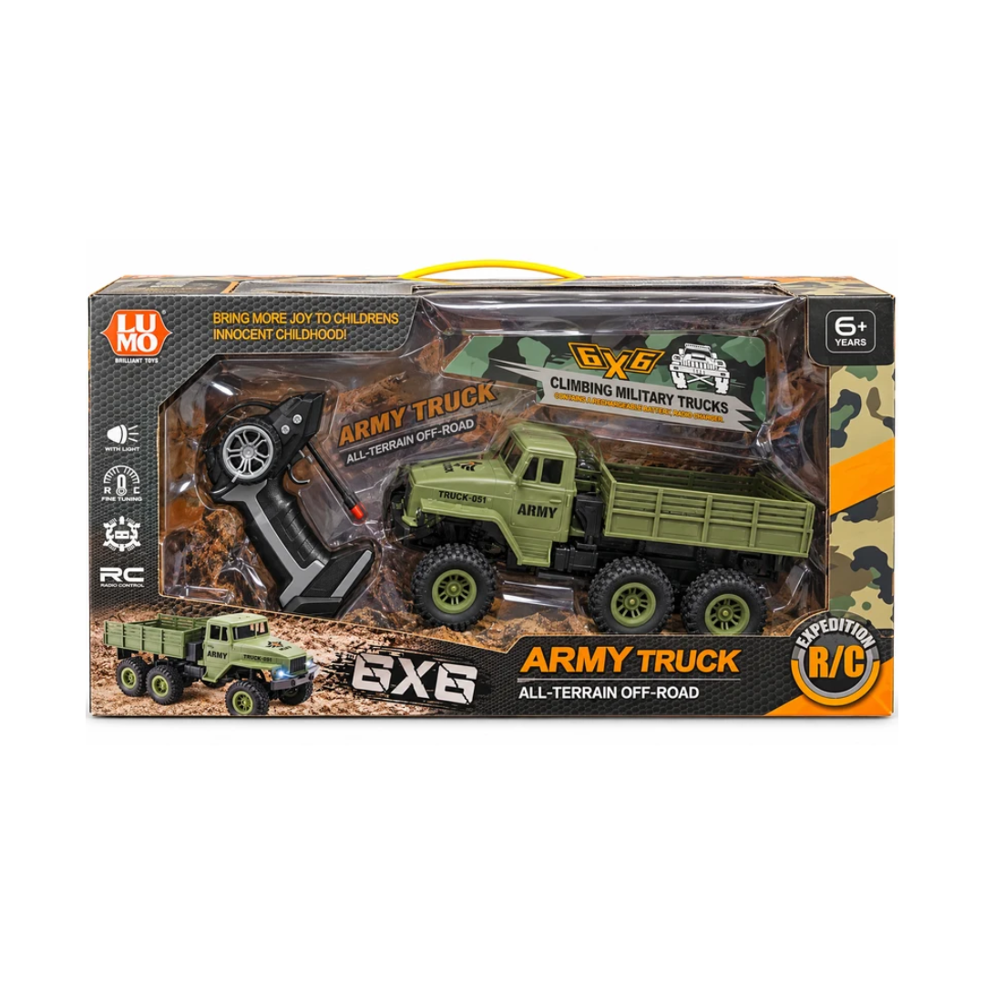 Lumo 6x6 Army Truck Remote Truck Climbing Vehicle – All-Terrain Off-Road, Rechargeable, 6+ Years