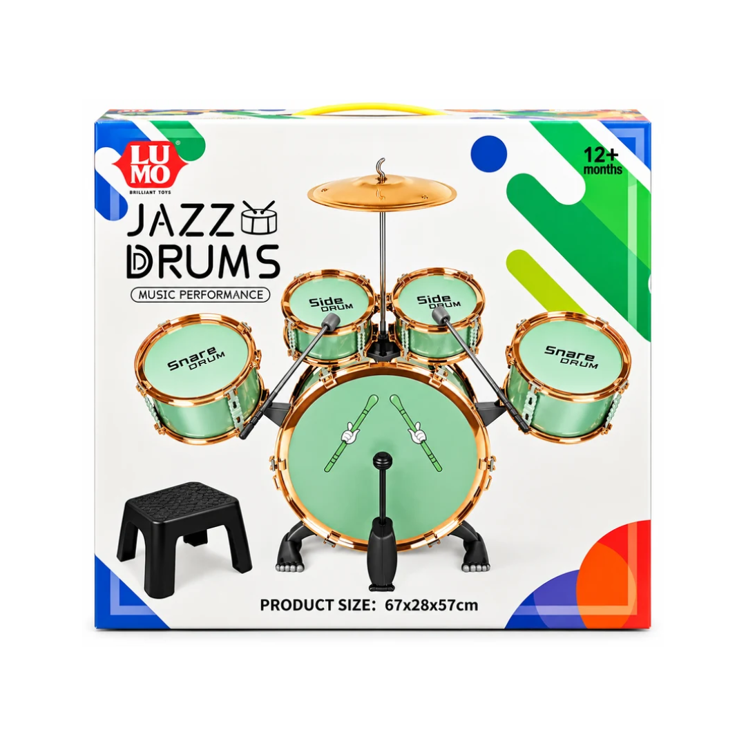 Lumo Jazz Drums Musical Drum Set for Kids with Stool & Drumsticks – 12+ Months, 67 × 28 × 57 cm assorted color