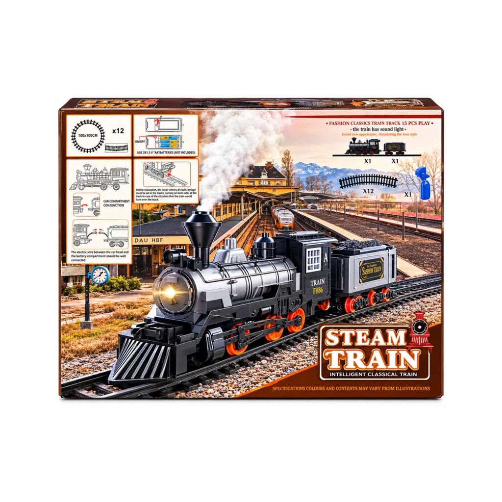 Lumo Steam Train Battery Operated with 2.4G Remote Control – 15-Piece Set, Light & Music, 3+ Years