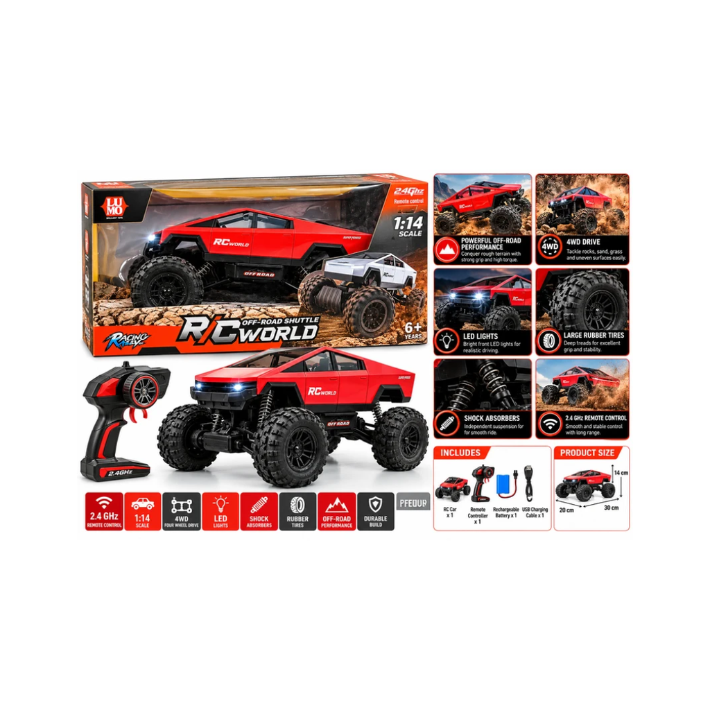 Lumo RC World Off-Road Shuttle Remote Car – 2.4GHz, 1:14 Scale, Large Off-Road Tires, 6+ Years