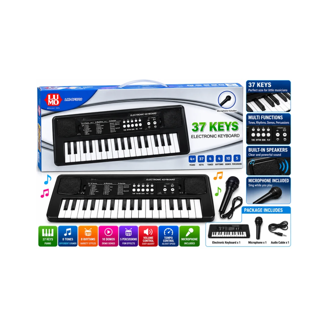 Lumo 37 Keys Electronic Keyboard with Microphone – 4 Tones, 4 Rhythms, 10 Demo Songs & 5 Percussions, 4+ Years