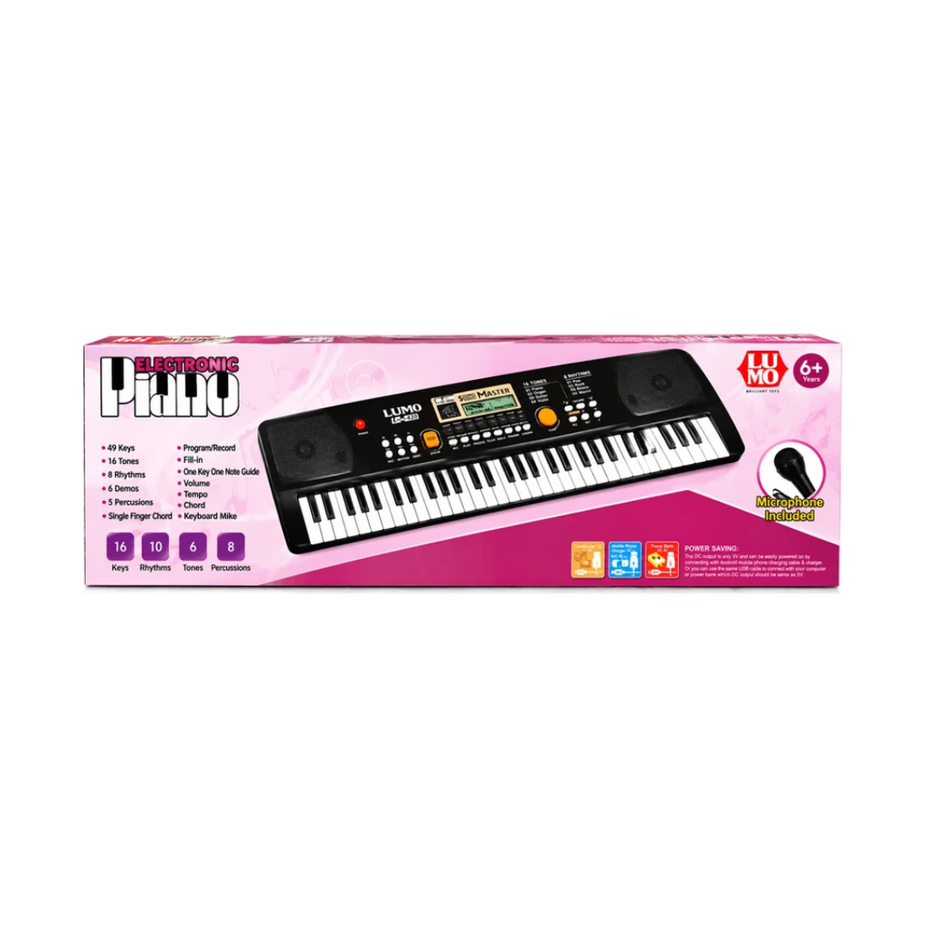 Lumo Electronic Piano Keyboard with Microphone – 49 Keys, 16 Tones, 8 Rhythms & 6 Demos, 6+ Years
