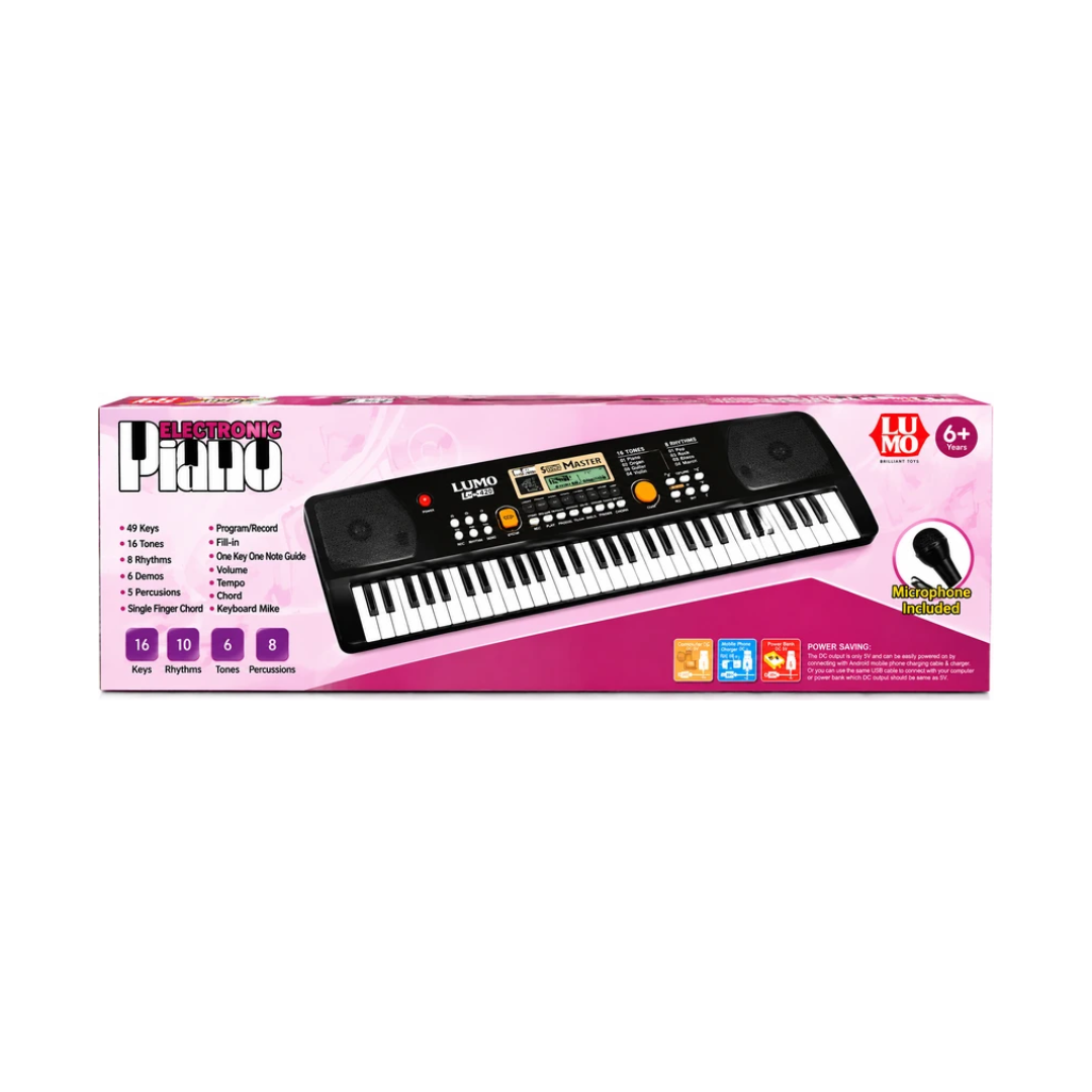 Lumo Electronic Piano Keyboard with Microphone – 49 Keys, 16 Tones, 8 Rhythms & 6 Demos, 6+ Years