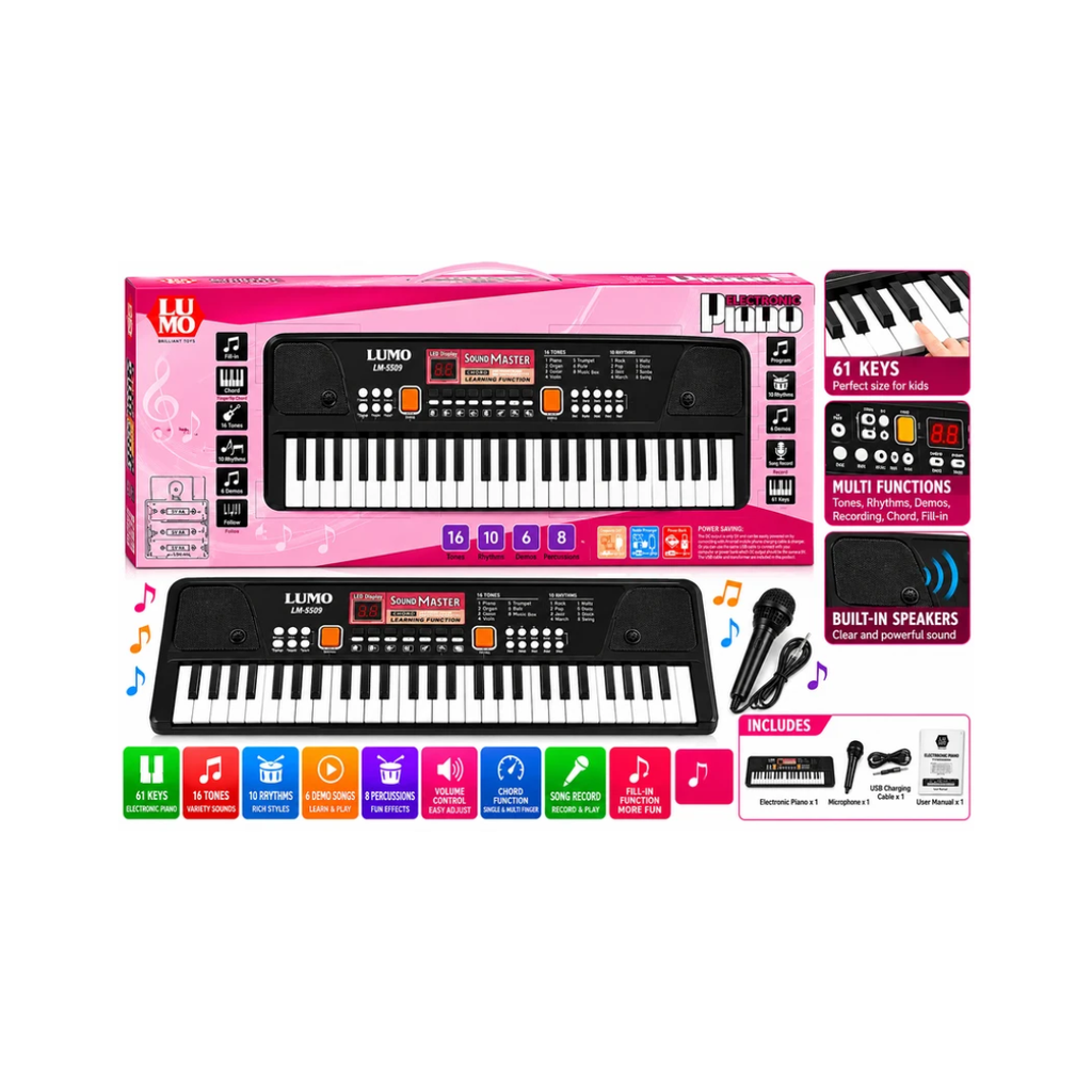 Lumo Electronic Piano Keyboard with Microphone – 49 Keys, 16 Tones, 8 Rhythms & 6 Demos, 6+ Years