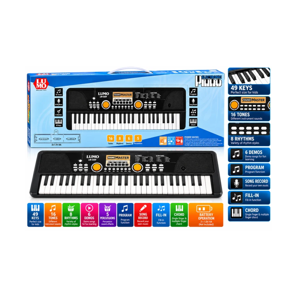 Lumo Electronic Piano Keyboard – 49 Keys, 16 Tones, 8 Rhythms & 6 Demo Songs