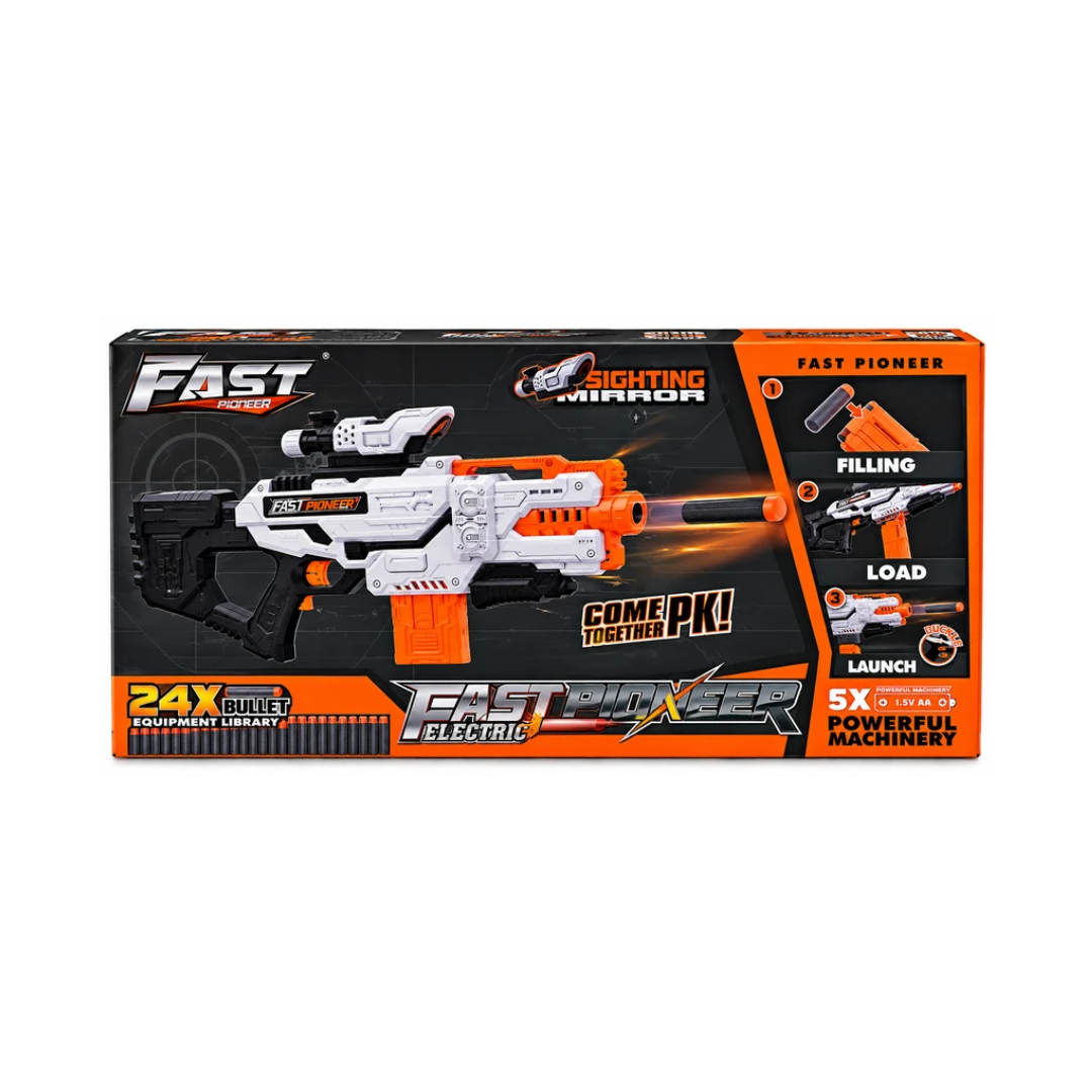 Fast Pioneer Electric Toy Gun with Foam Bullets & Sighting Mirror – 24X Equipment, 8+ Years