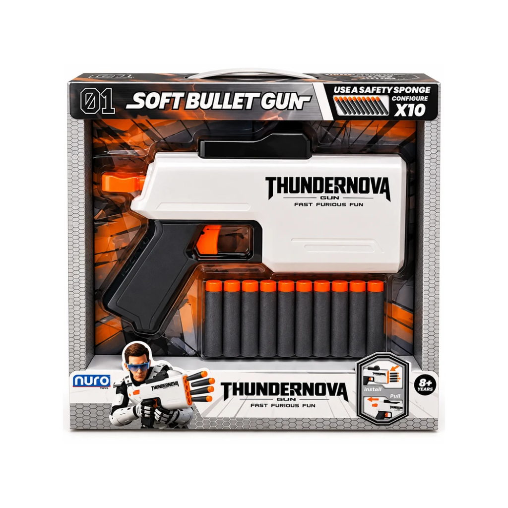 Nuro ThunderNova Soft Bullet Gun – Safety Sponge Bullets, X10 Configuration, 8+ Years