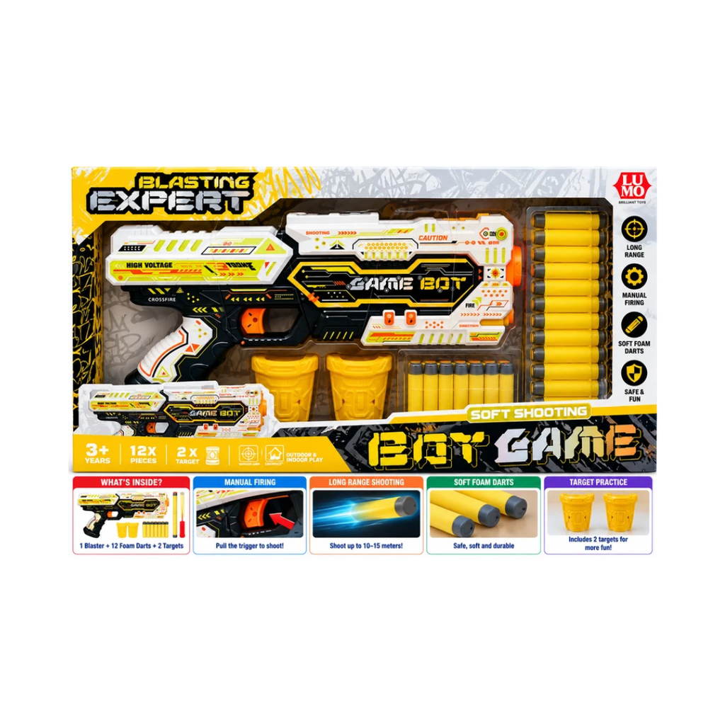 Lumo Blasting Expert Soft Bullet Toy Gun | Eby Game Foam Dart Blaster with 12 Soft Bullets & 2 Targets | 3+ Years