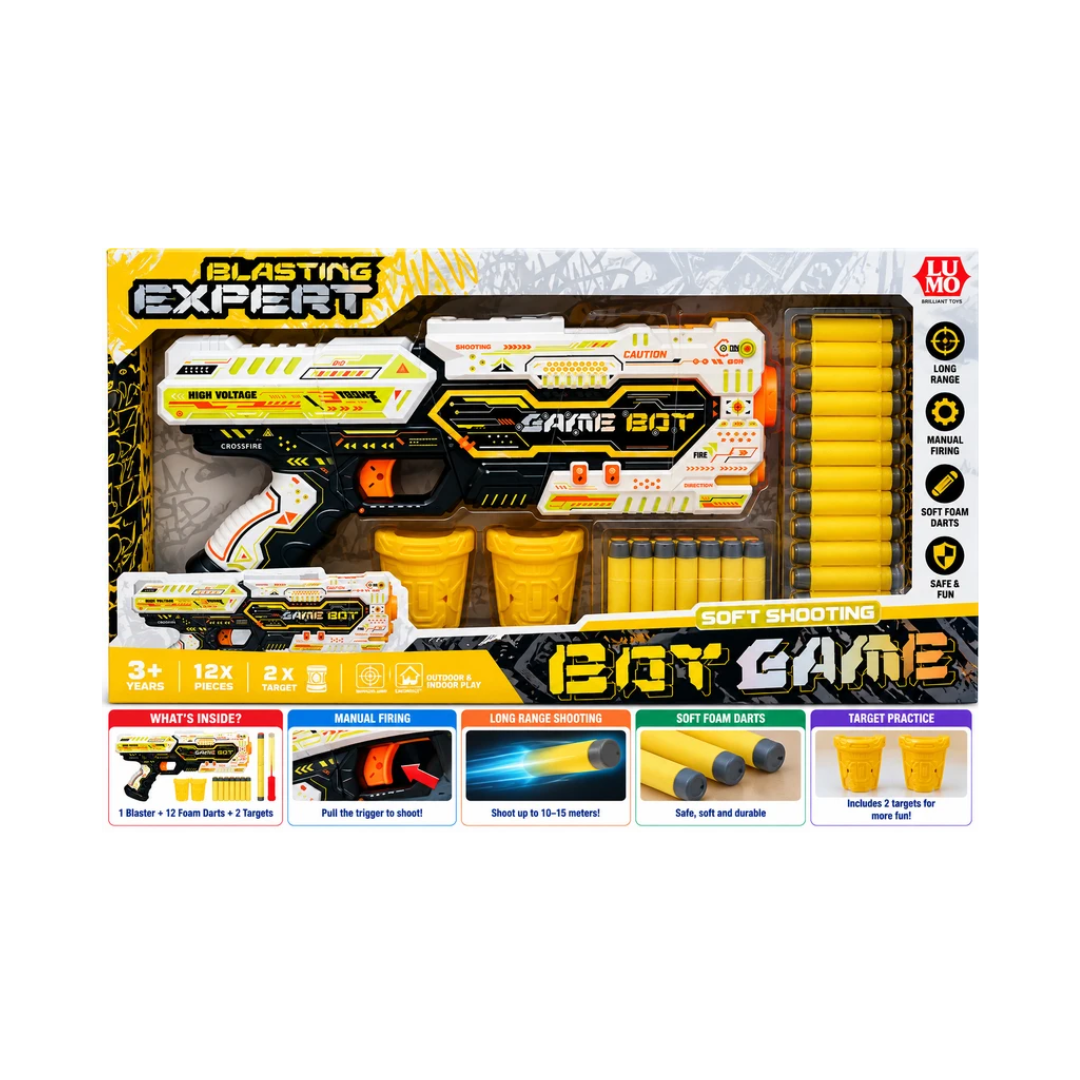 Lumo Blasting Expert Soft Bullet Toy Gun | Eby Game Foam Dart Blaster with 12 Soft Bullets & 2 Targets | 3+ Years