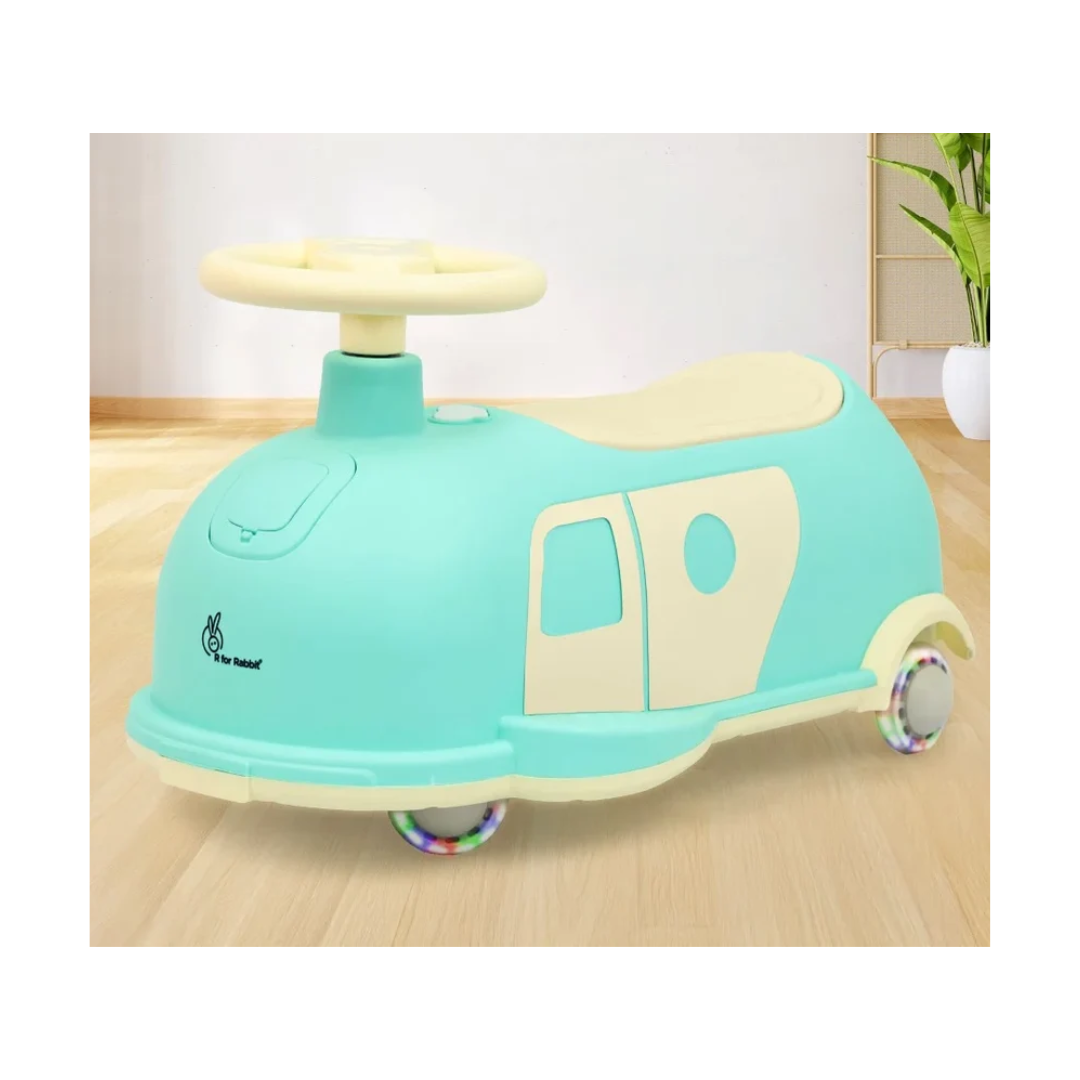 R for Rabbit Iya Iya Caravan 3-in-1 Swing, Push & Pull Ride-On for Kids with PU LED Wheels, ABEC 7 Bearings & Toy Storage – Green Beige