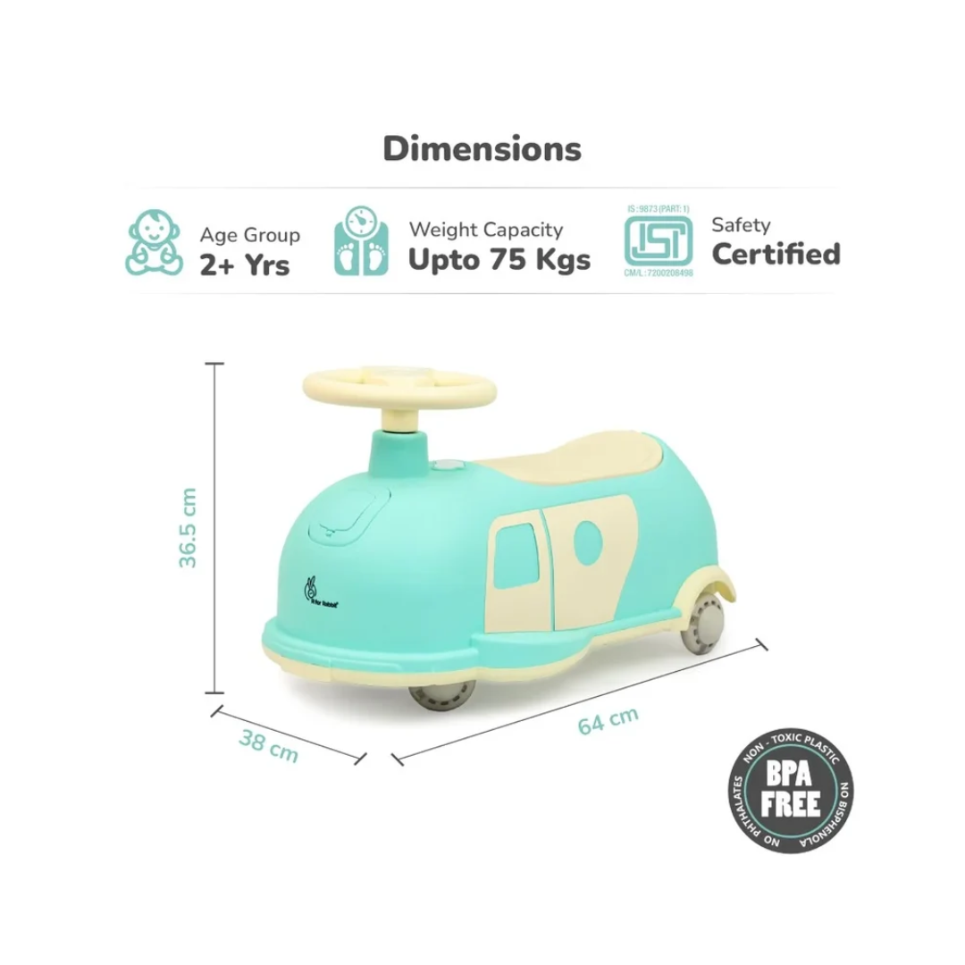 R for Rabbit Iya Iya Caravan 3-in-1 Swing, Push & Pull Ride-On for Kids with PU LED Wheels, ABEC 7 Bearings & Toy Storage – Green Beige