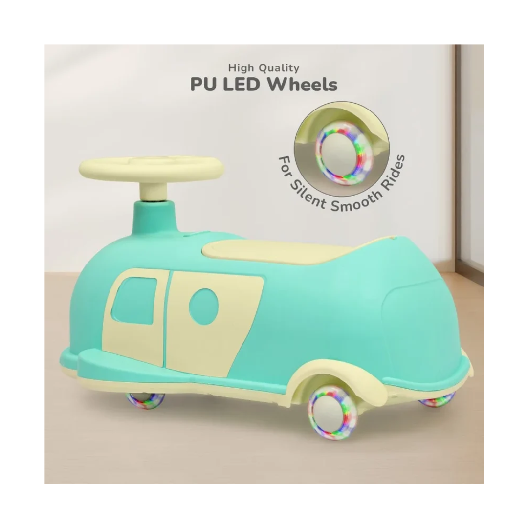 R for Rabbit Iya Iya Caravan 3-in-1 Swing, Push & Pull Ride-On for Kids with PU LED Wheels, ABEC 7 Bearings & Toy Storage – Green Beige