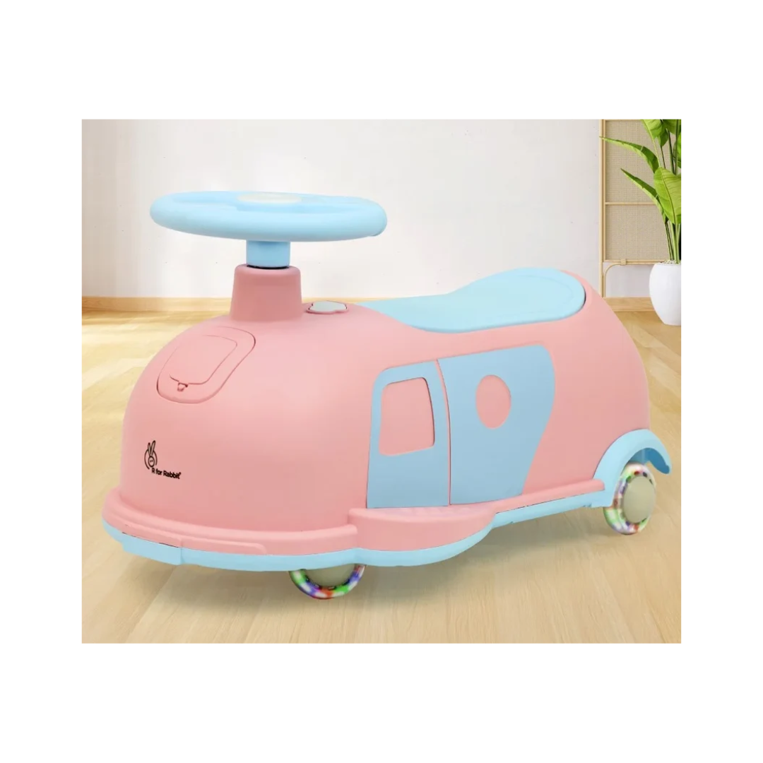 R for Rabbit Iya Iya Caravan 3-in-1 Swing, Push & Pull Ride-On for Kids with PU LED Wheels, ABEC 7 Bearings & Toy Storage – Pink Blue