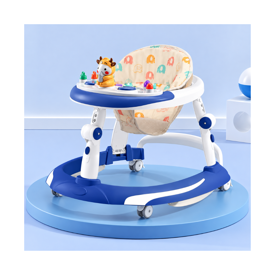 R for Rabbit Little Feet Plus Baby Walker - Detachable Toy Bar With Music & Light Blue White
