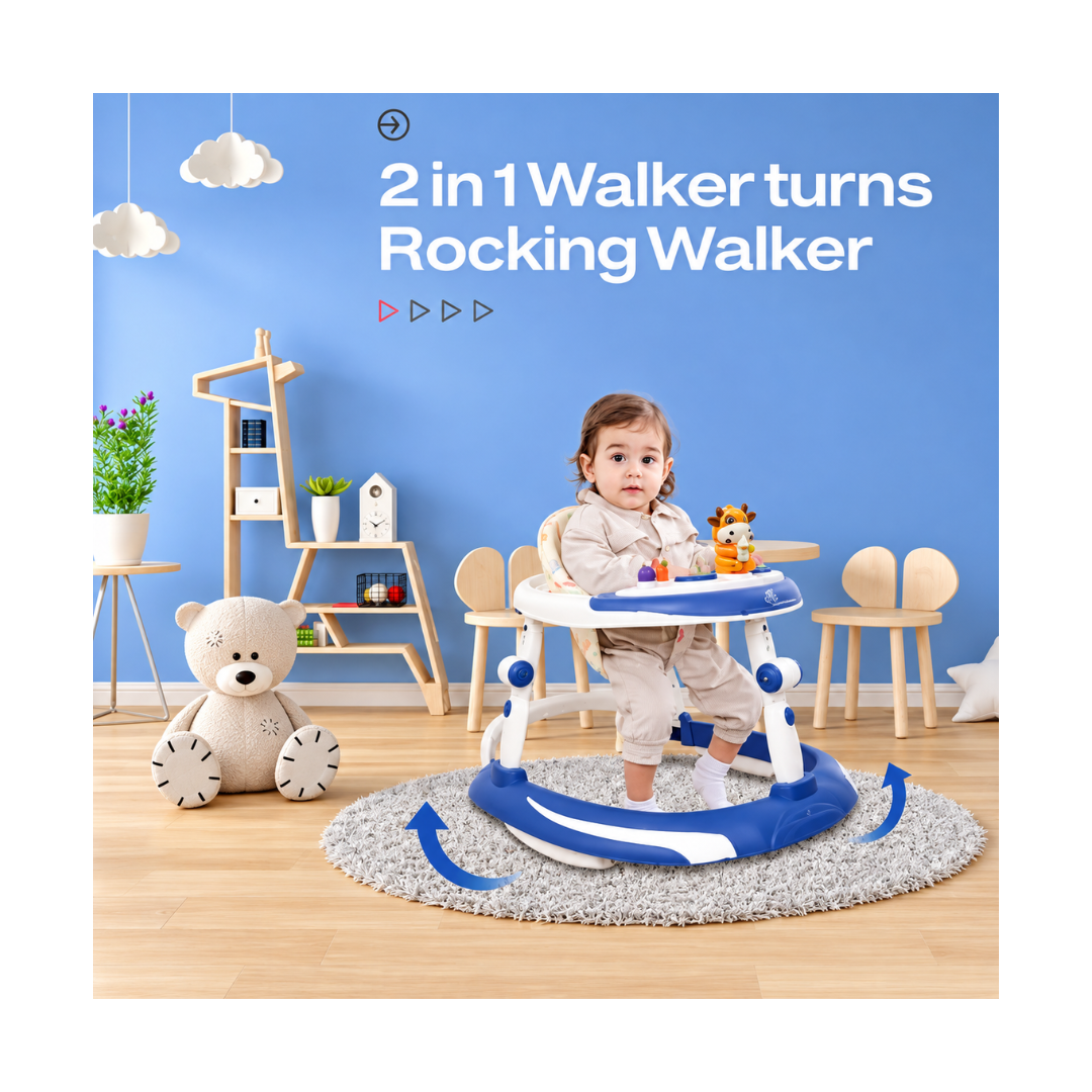 R for Rabbit Little Feet Plus Baby Walker - Detachable Toy Bar With Music & Light Blue White