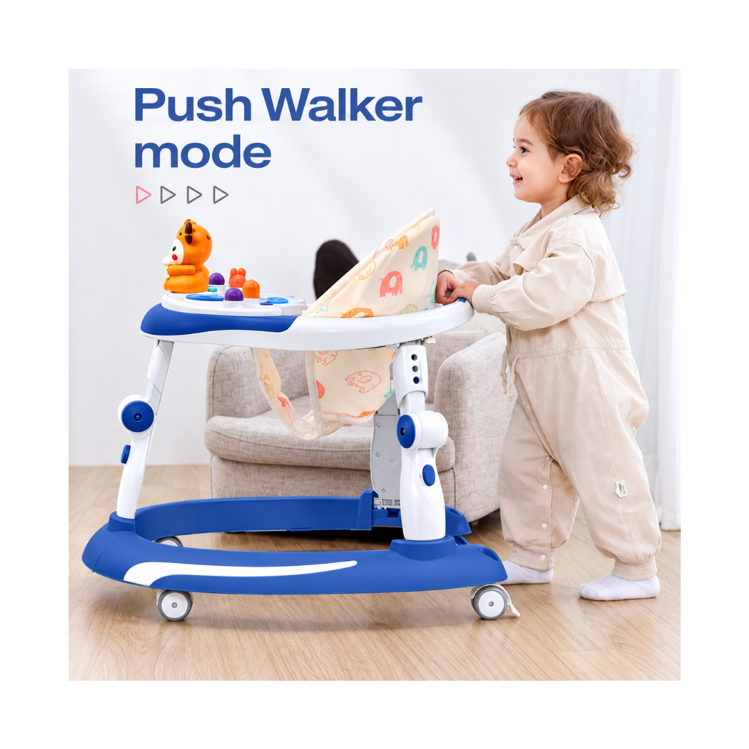 R for Rabbit Little Feet Plus Baby Walker - Detachable Toy Bar With Music & Light Blue White