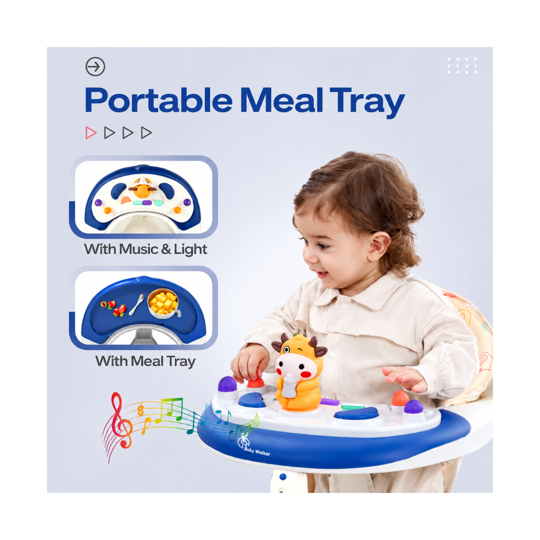 R for Rabbit Little Feet Plus Baby Walker - Detachable Toy Bar With Music & Light Blue White