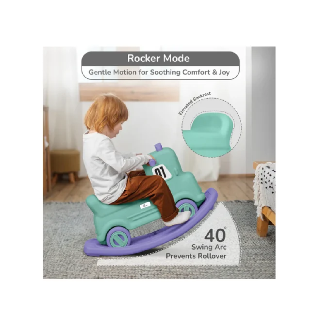 R For Rabbit Rock N Ride 3-in-1 Playtime Buddy, Safe, Fun & Skill-Boosting Green Purple