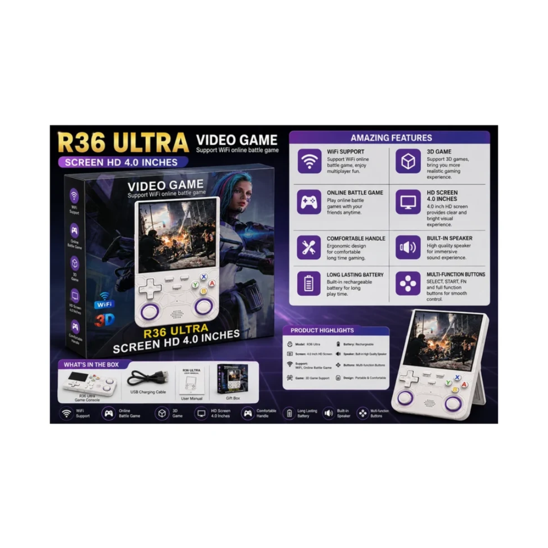 R36 Ultra Handheld Game Console 4.0-Inch HD Screen with WiFi & 3D