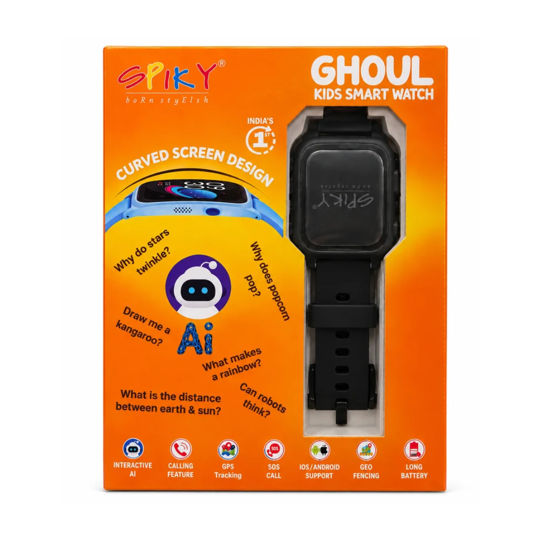 Spiky Ghoul Kids Smartwatch | AI, GPS Tracking & Video Calling Black