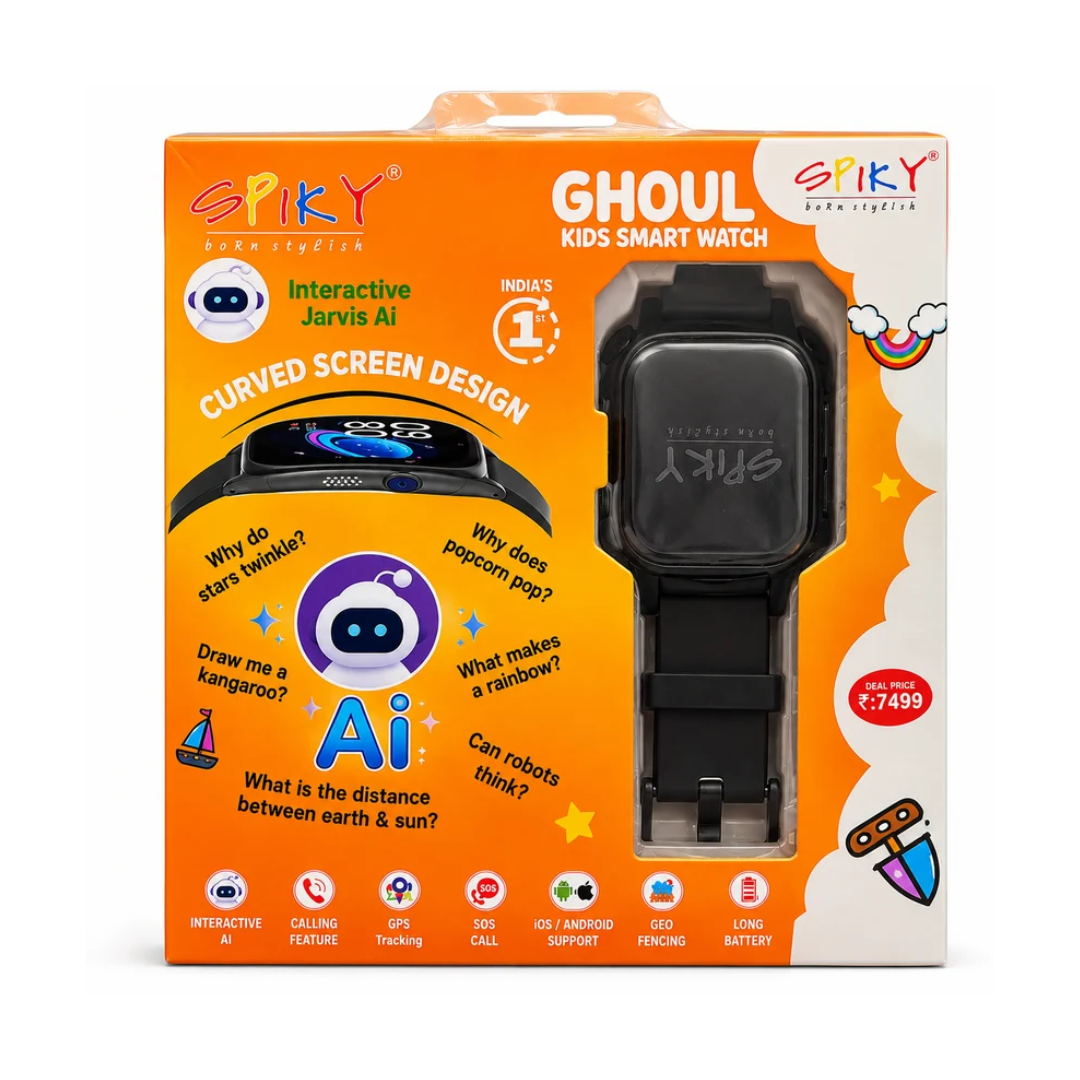 Spiky Ghoul Kids Smartwatch | AI, GPS Tracking & Video Calling Black