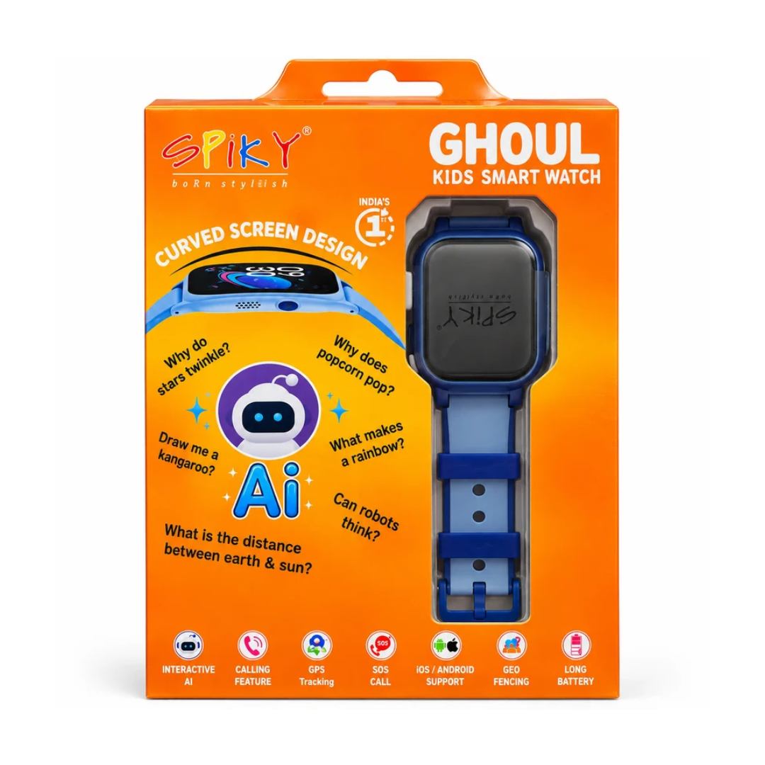 Spiky Ghoul Kids Smartwatch | AI, GPS Tracking & Video Calling Blue