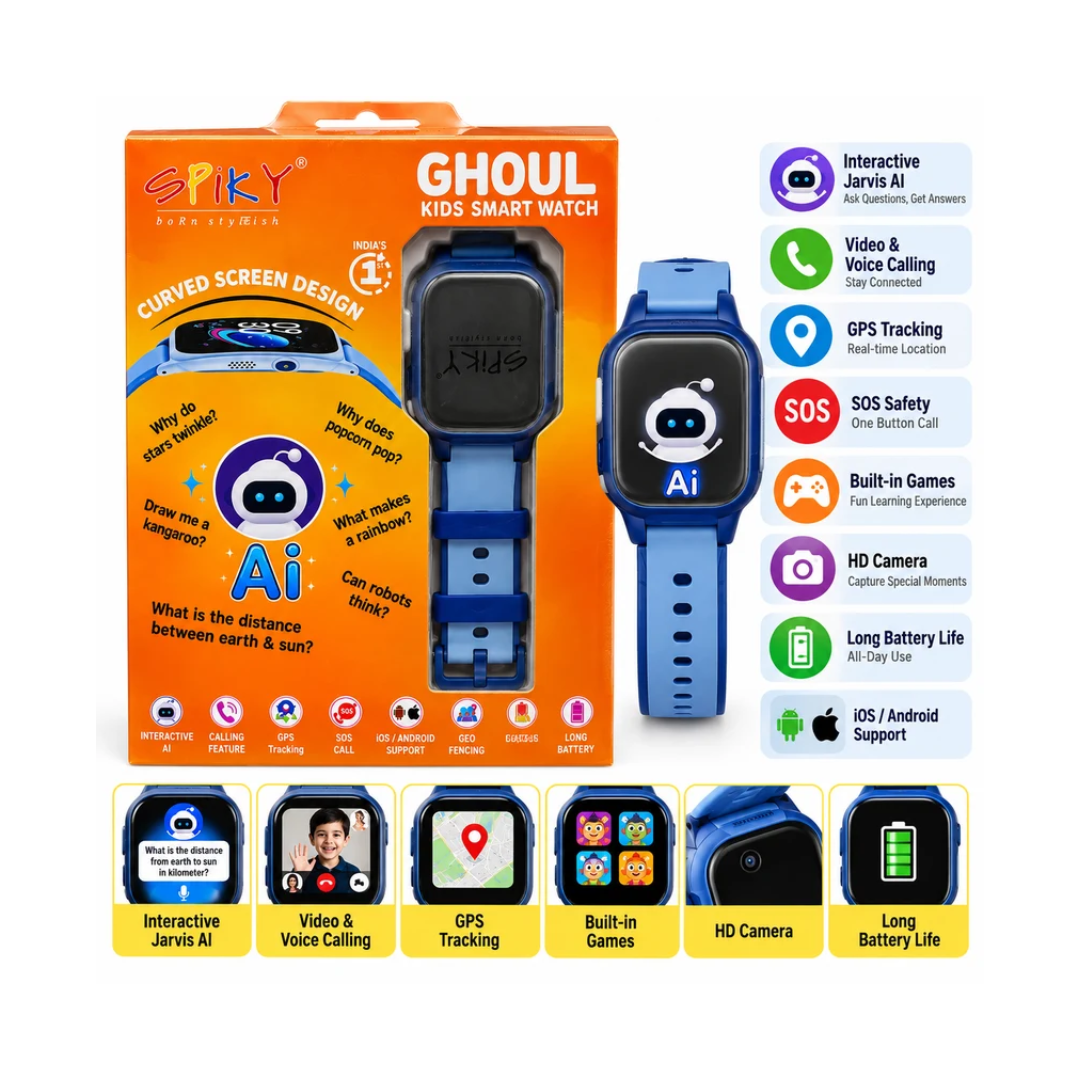 Spiky Ghoul Kids Smartwatch | AI, GPS Tracking & Video Calling Blue