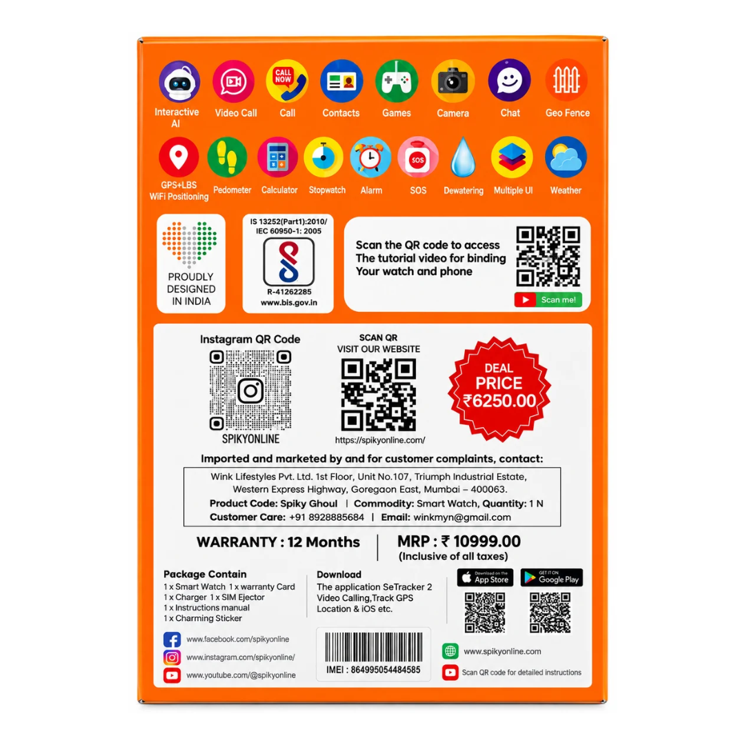 Spiky Ghoul Kids Smartwatch | AI, GPS Tracking & Video Calling Blue