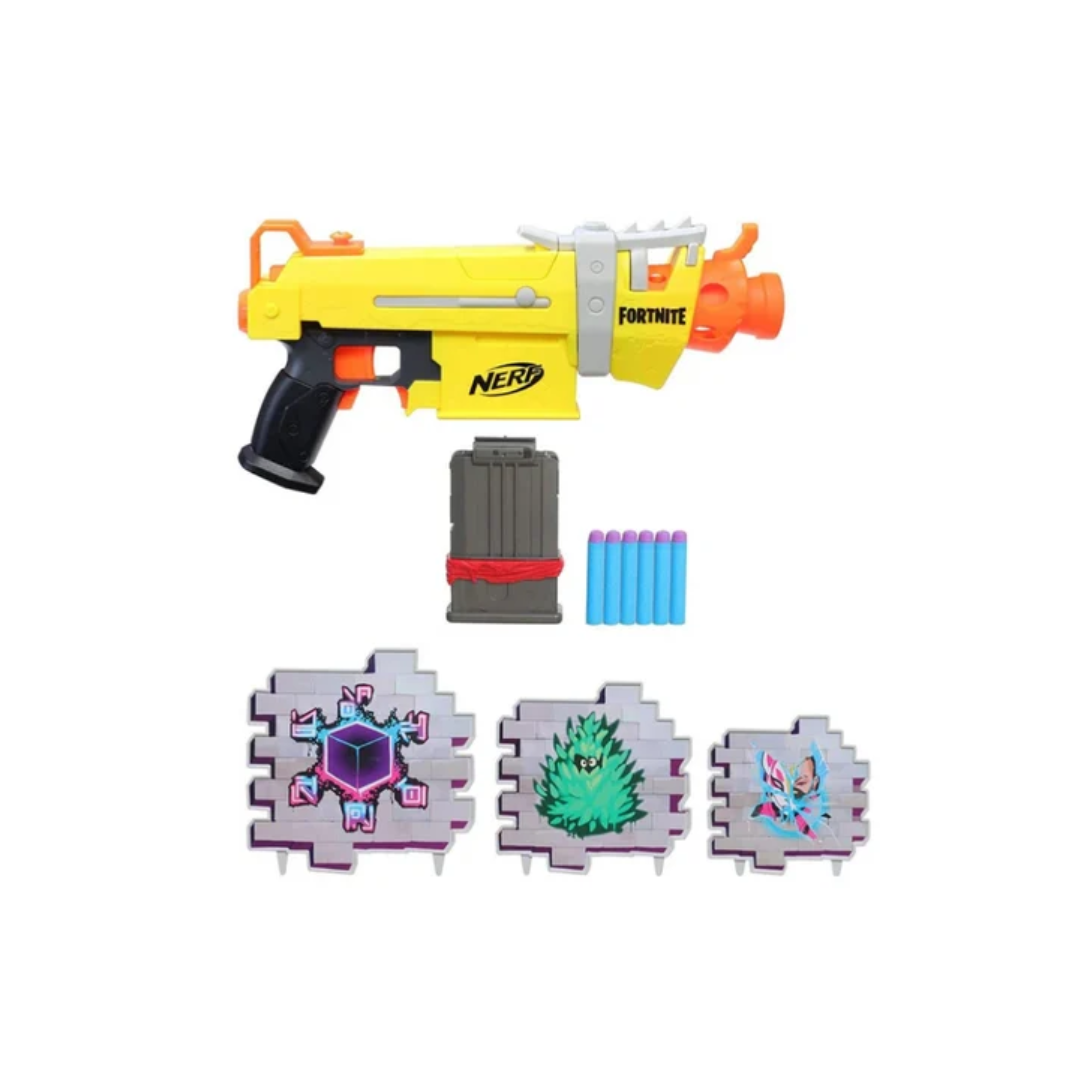 Hasbro  Nerf Fortnite SMG-L Motorised Dart Blaster Includes 3 Targets Comes with 6-Dart Clip and 6 Official Nerf Elite Darts