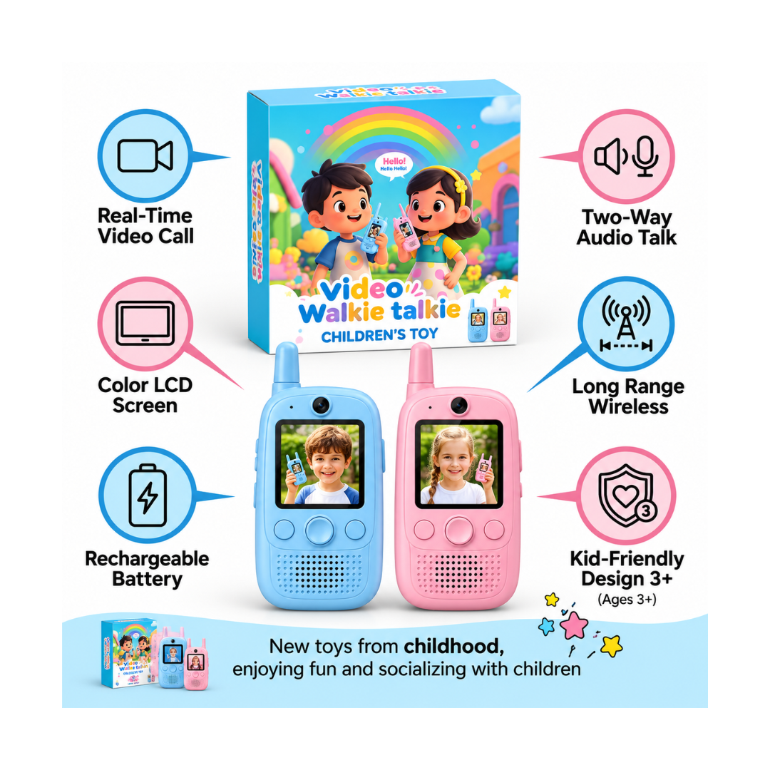 Kids Video Call Walkie Talkie Toy Set with Photo Display – Blue & Pink