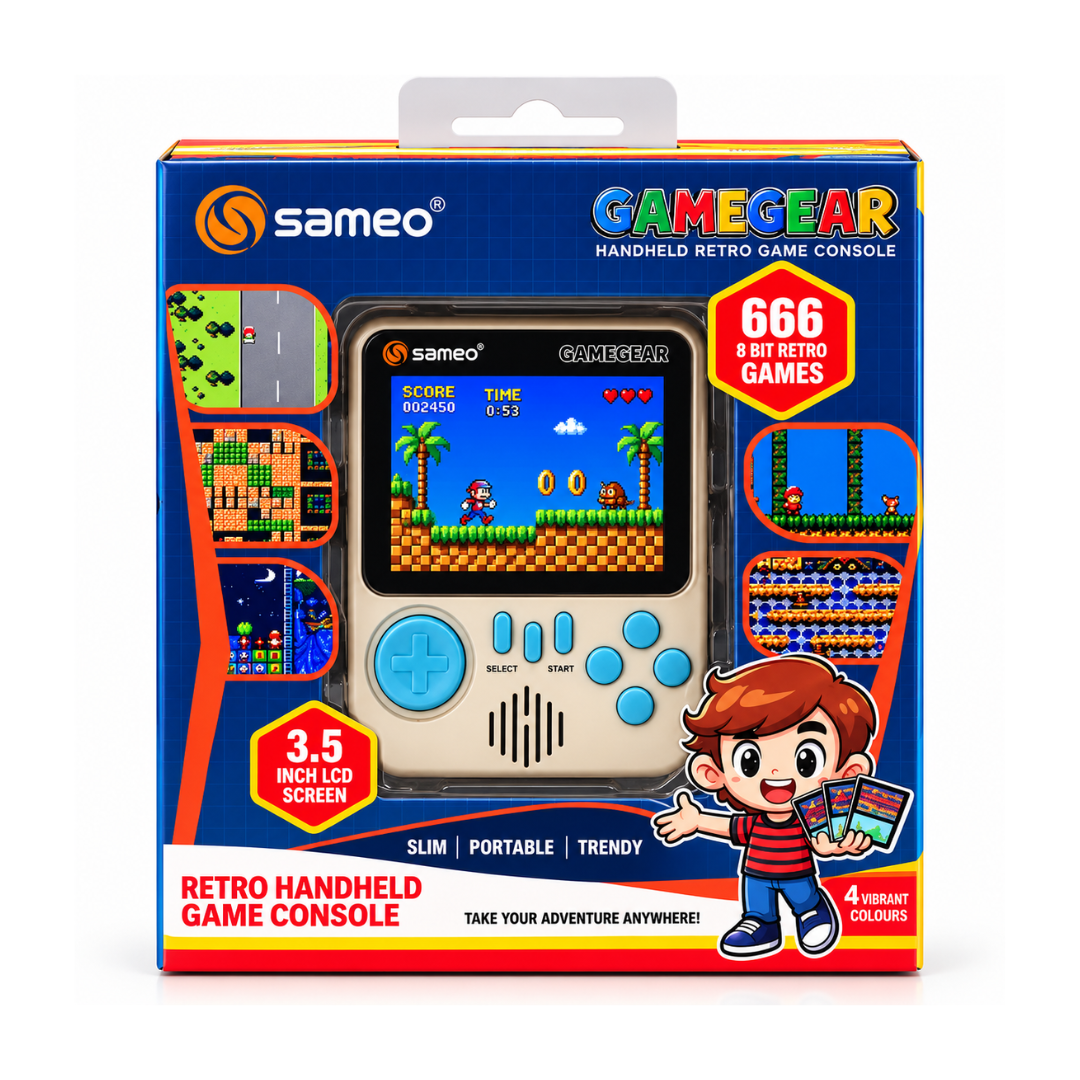 Sameo GameGear Retro Handheld Gaming Console – 666 8-Bit Games 3.5” LCD Grey