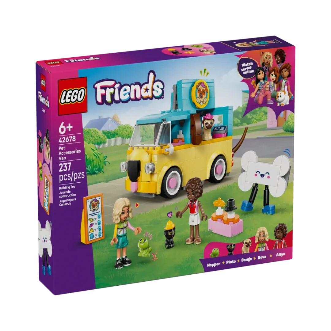 LEGO Friends Pet Accessories Van Building Set 42678, 237 Pieces, Pug-Shaped Van, 2 Mini Dolls & 3 Animal Figures – 6+ Years