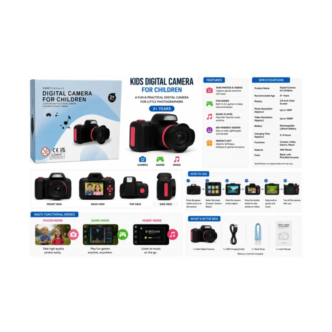 Kids Digital Camera with Games & Music – Children’s Photography Camera 3+