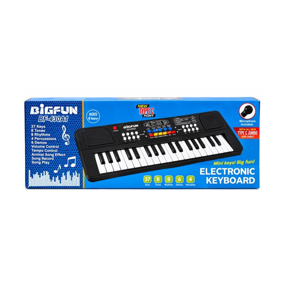 Bigfun BF-430A1 37 Keys Electronic Keyboard Piano with Microphone, 8 Tones & 8 Rhythms for Kids Ages 4+