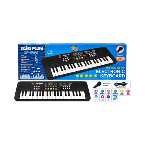 Bigfun BF-430A1 37 Keys Electronic Keyboard Piano with Microphone, 8 Tones & 8 Rhythms for Kids Ages 4+