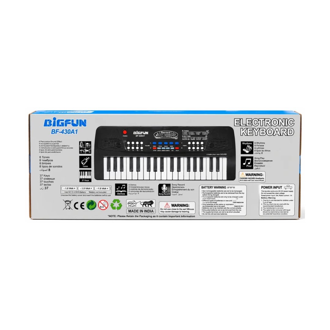 Bigfun BF-430A1 37 Keys Electronic Keyboard Piano with Microphone, 8 Tones & 8 Rhythms for Kids Ages 4+