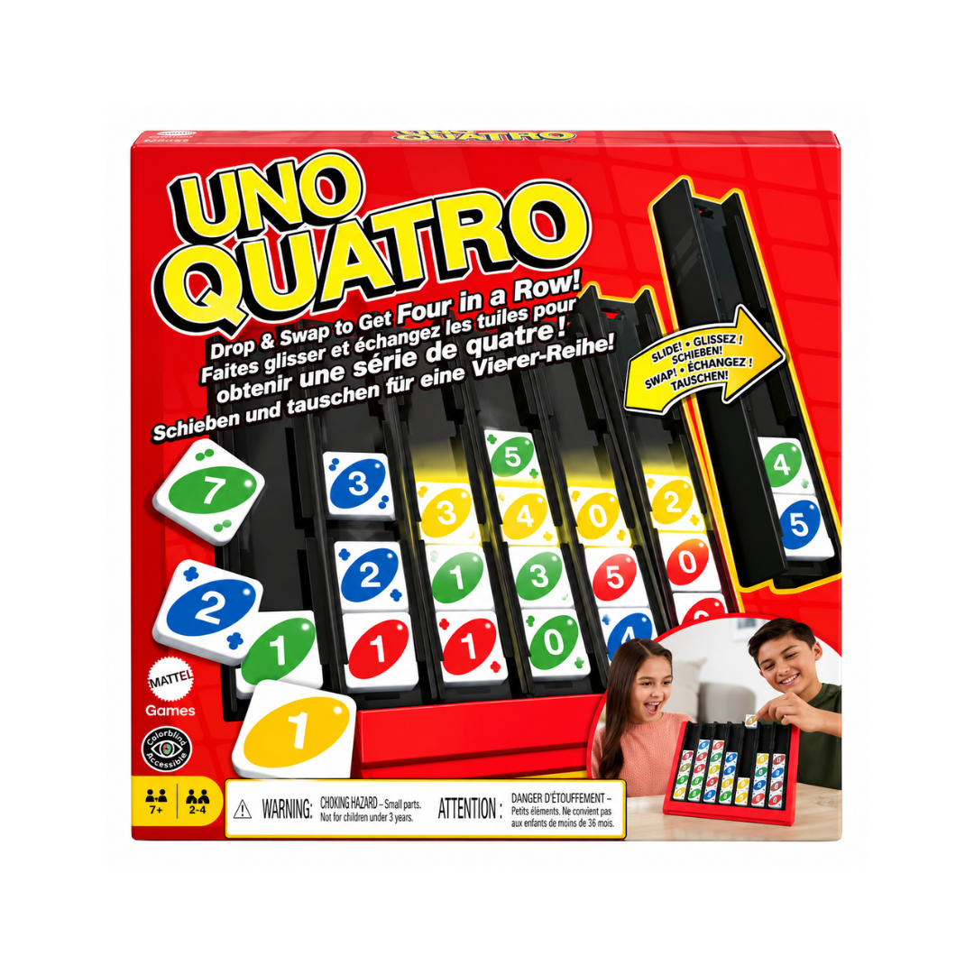 Mattel Games UNO Quatro Game with Colored Tiles & Plastic Grid for Adult