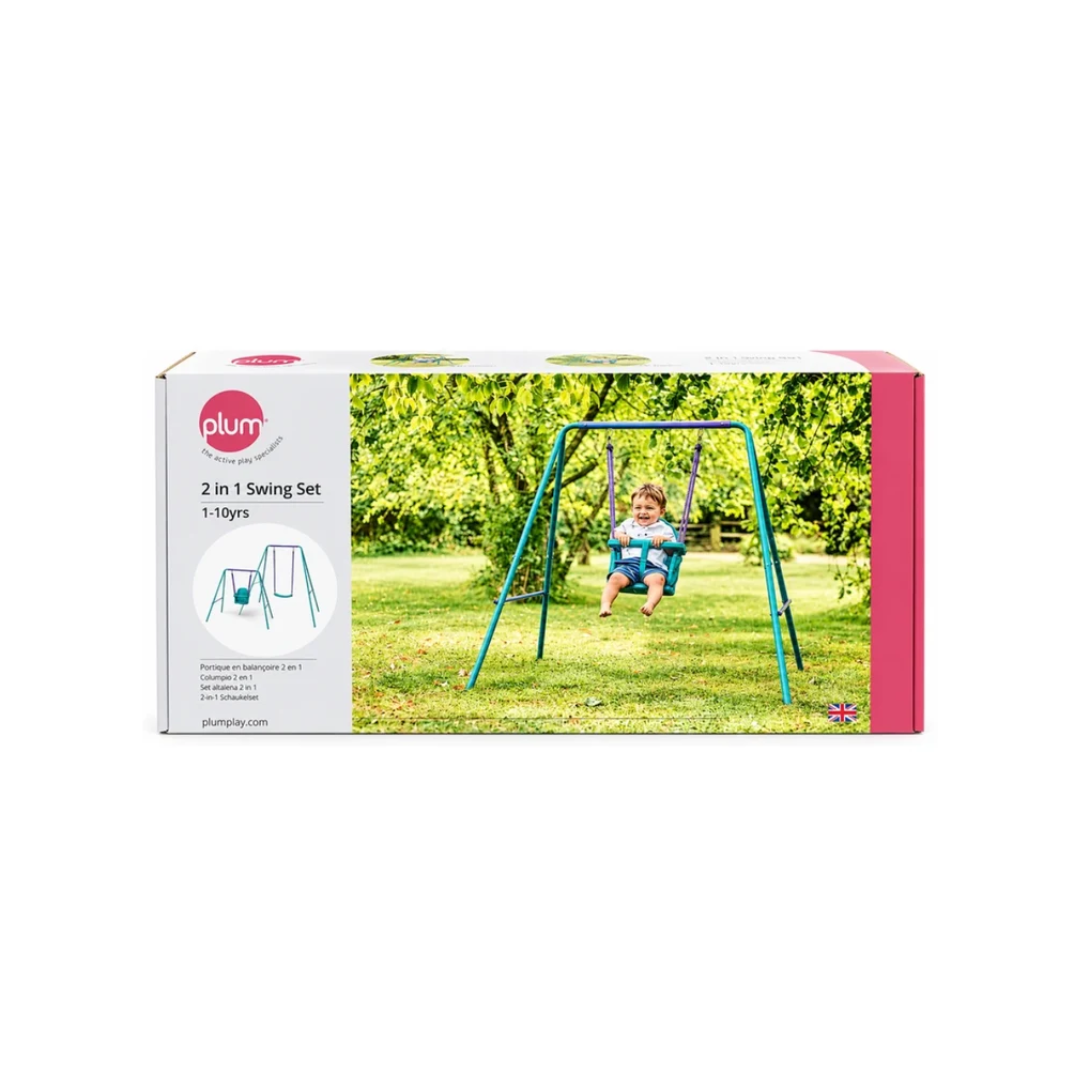 Plum Products Metal 2-in-1 Swing Set for Kids 1–10 Years – Adjustable Height, Baby Safety Seat & Steel Frame