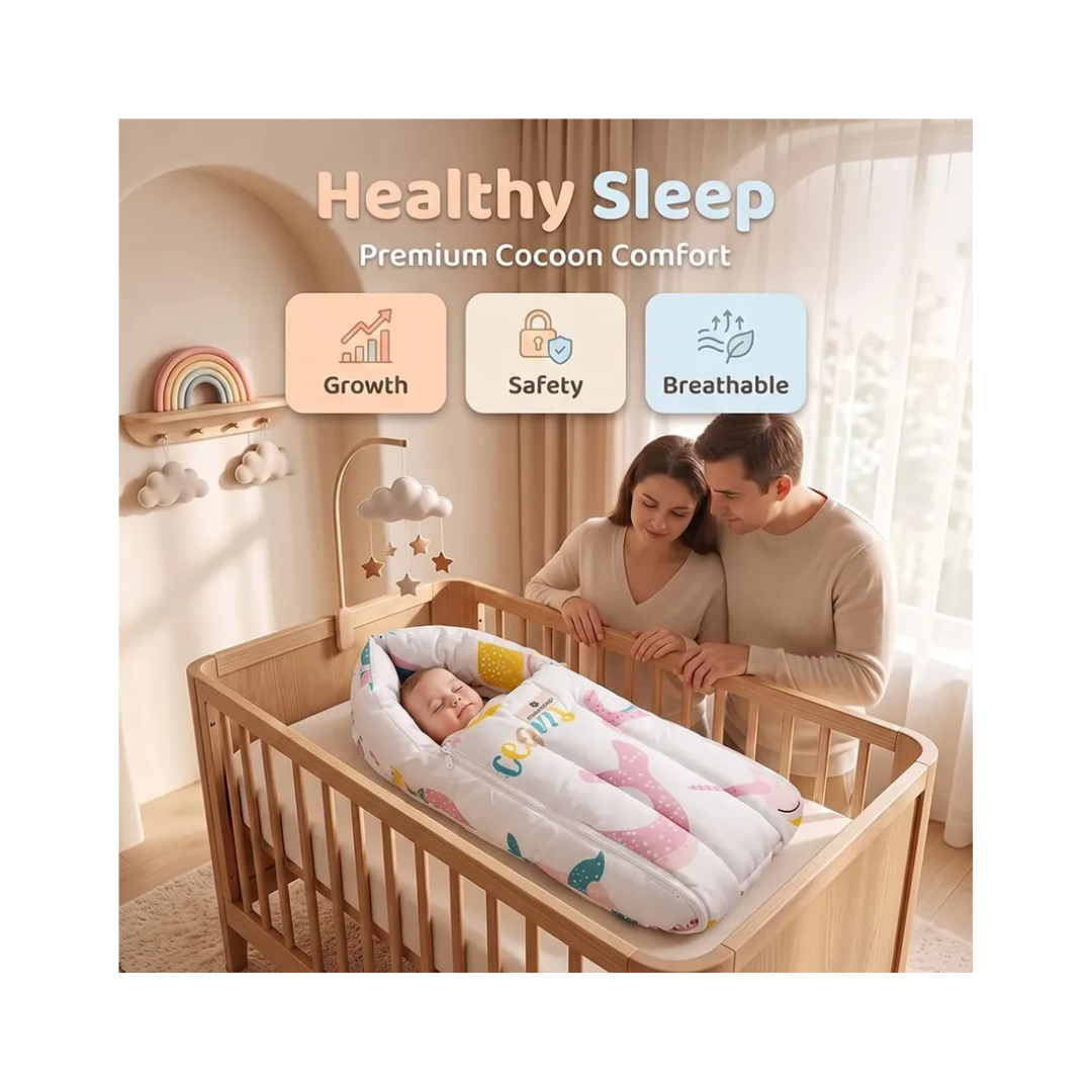 StarAndDaisy 3-in-1 Baby Sleeping Bag, Lounger & Baby Bed – 0–6 Months, Ocean Print