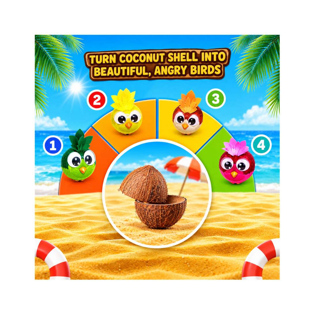Kreeda Coconut Shells Art & Craft Kit, CocoAngry Birds DIY Creative Activity Kit