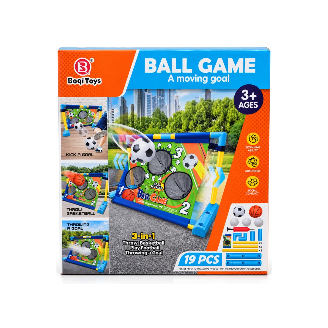 3-in-1 Kids Ball Game Set with Football, Basketball & Goal Throwing, Indoor & Outdoor Sports Toy, 3 Years+