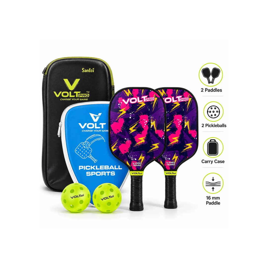 Volt Pro V-Pro 16mm Pickleball Paddle Set with 2 Balls and Carrying Bag